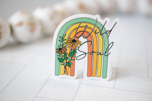 Wild Soul Rainbow And Flowers, Vinyl Sticker, 3x3 in.