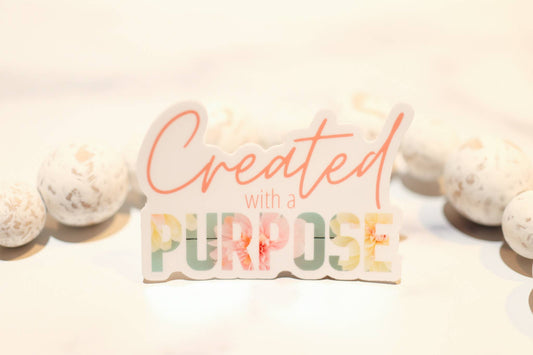 Created With A Purpose White, Vinyl Sticker, 3in.