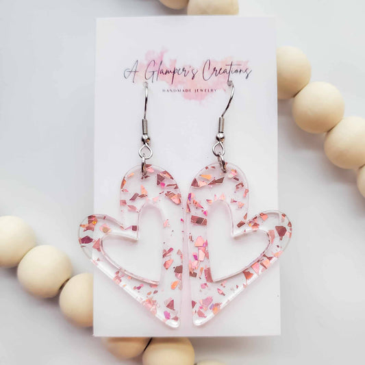 Rose Gold Flakes Cutout Heart Valentine's Acrylic Earrings